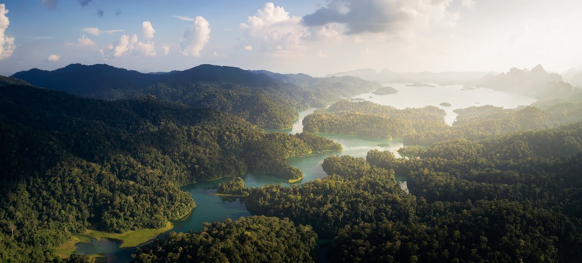 Aerial view of Khao Sok Lake in Surat Thani province. 